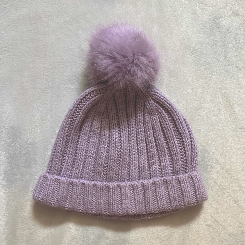 J. Crew ribbed pom pom beanie lavender